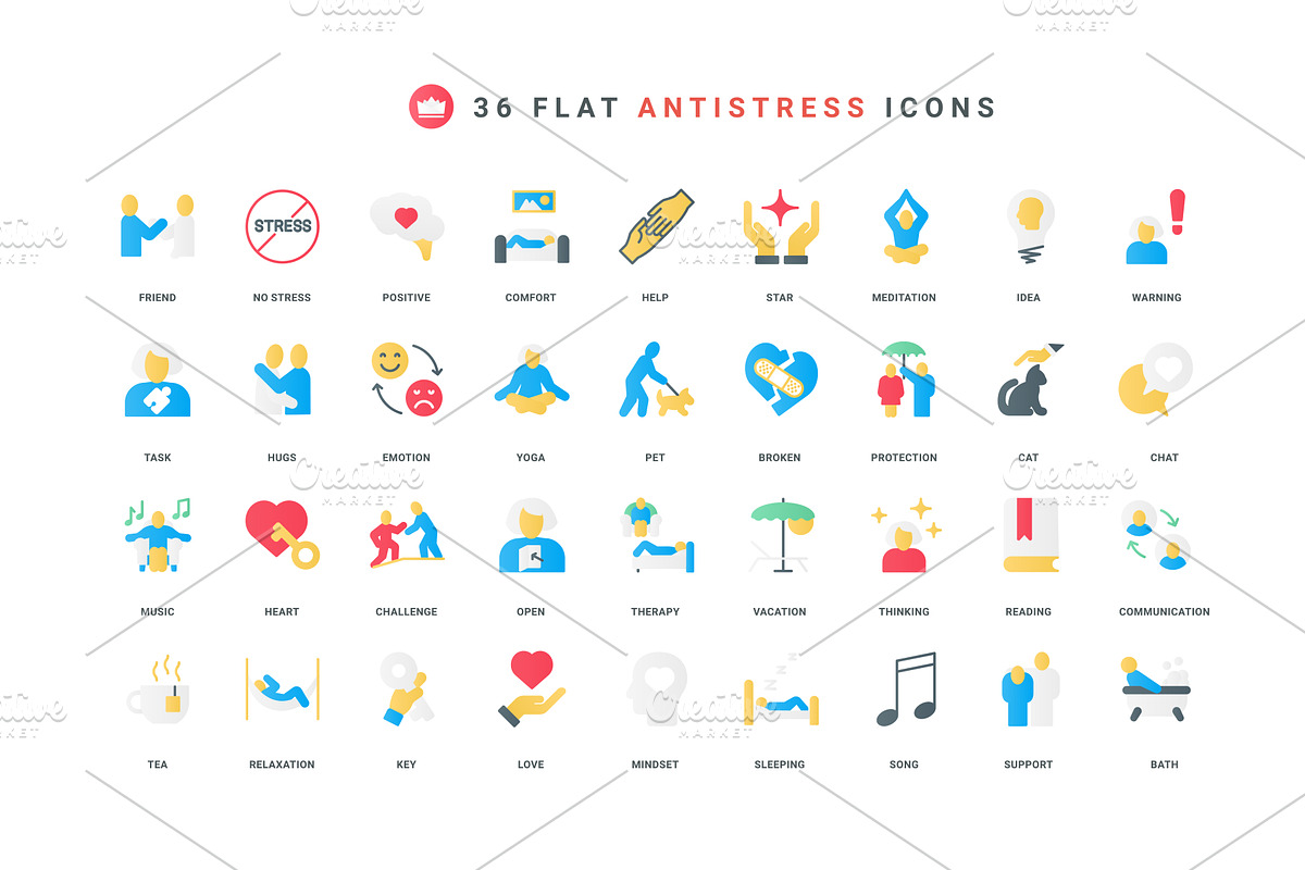 Stress relief mental balance icons, an Object Illustration by Lemberg Vector