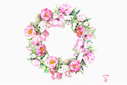 Peonies Wreath Watercolor, an Illustration by Cacacolors Clipart (Thumbnail 5 of 5)