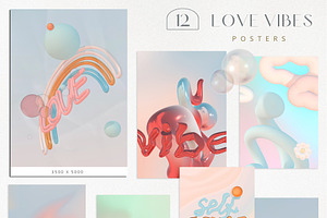 Love Vibes Gradients 3D Shapes