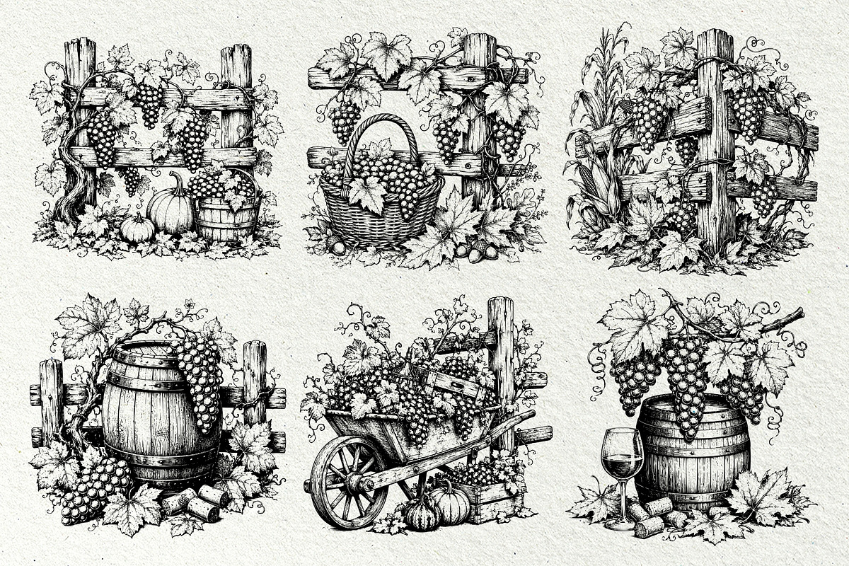 Grape Harvest Vineyard Graphics, a Decorative Illustration by DENIDigitalArtSudio (Photo 4 of 6)