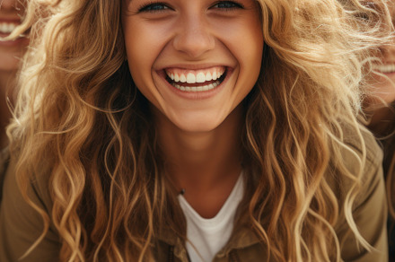 Close-up vertical portrait of a happy young woman laughing and l, a Person Photo by AS photostudio