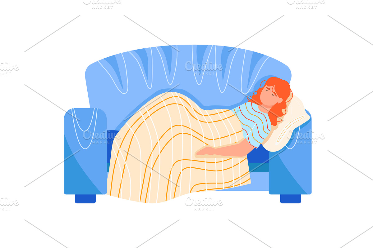 Young woman sleep on sofa vector, a Person Illustration by vectorpointstudio