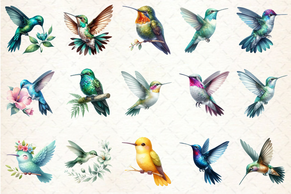 Watercolor Hummingbird Clipart, an Illustration by Rose Art (Photo 3 of 4)