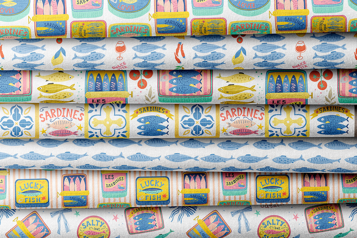 Mediterranean food Sardine patterns, a Pattern Graphic by Tani Kuzminka (Photo 2 of 25)