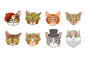 Cat Heads. Cute Funny Cats Avatar