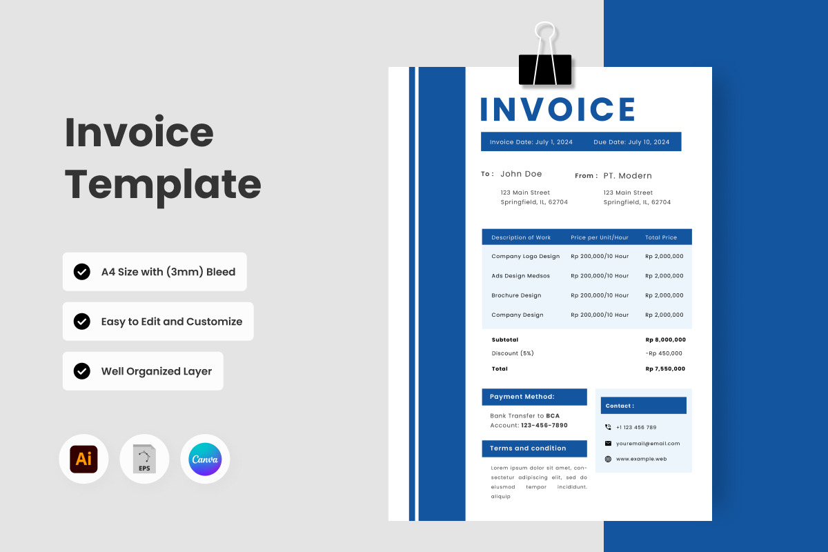 4 Set Business Invoice Template V4, a Print Template by twinstd (Photo 3 of 4)