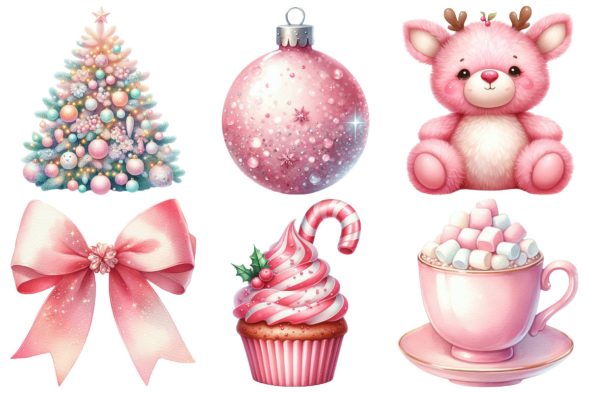 Pink Christmas Clipart, an Illustration by Pixels.Craft (Photo 2 of 7)
