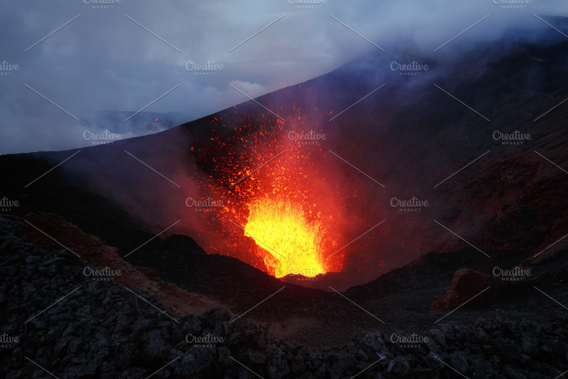 Volcano eruption landscape at night, a Nature Photo by Alexander-Piragis
