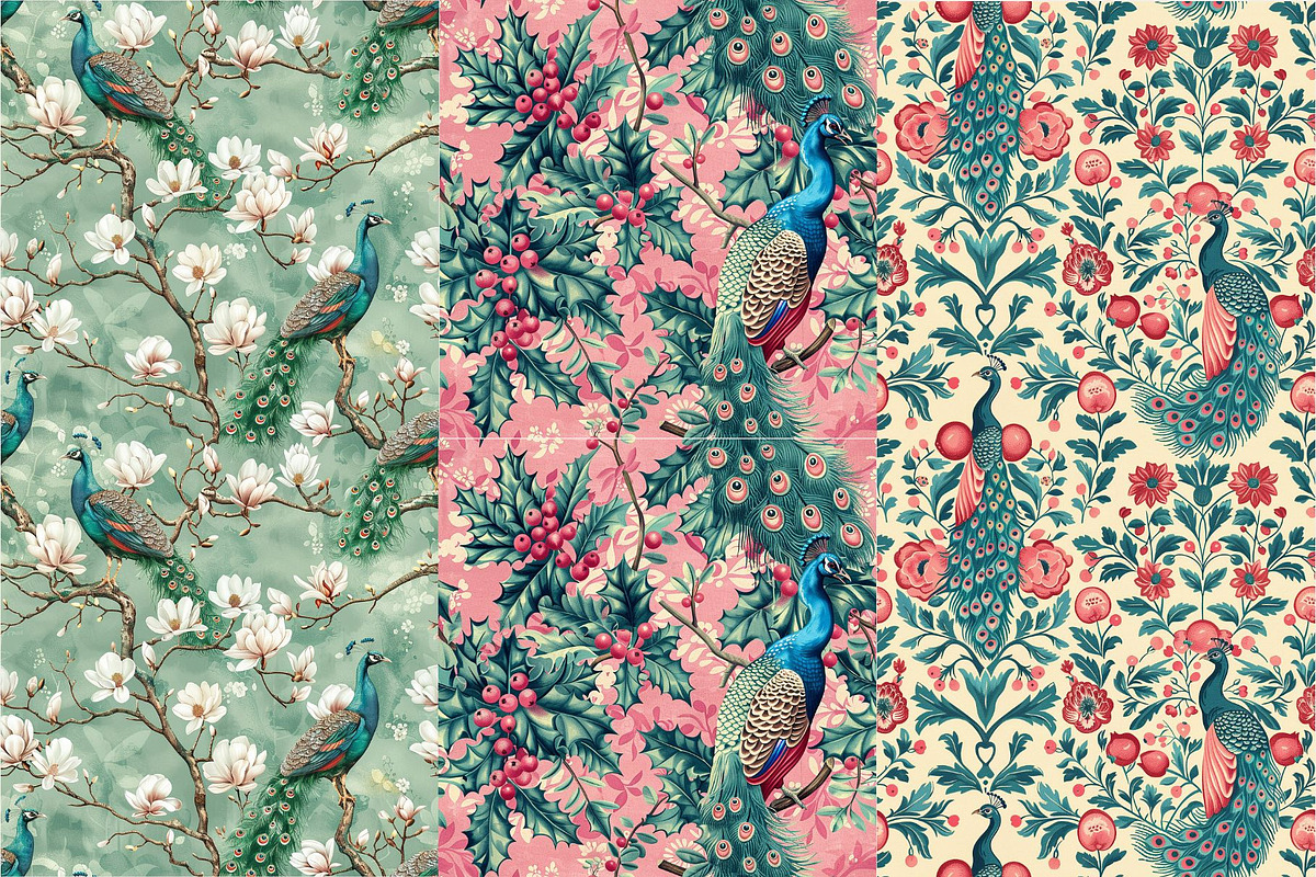 10 Peacock Delight Seamless Patterns, a Pattern Graphic by Inknfolly