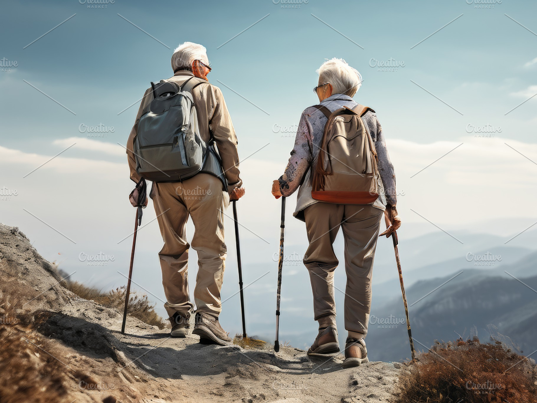 pensioners couple travellers hiking, a Person Photo by Fascinadora