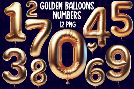 Golden Balloons Numbers Clipart