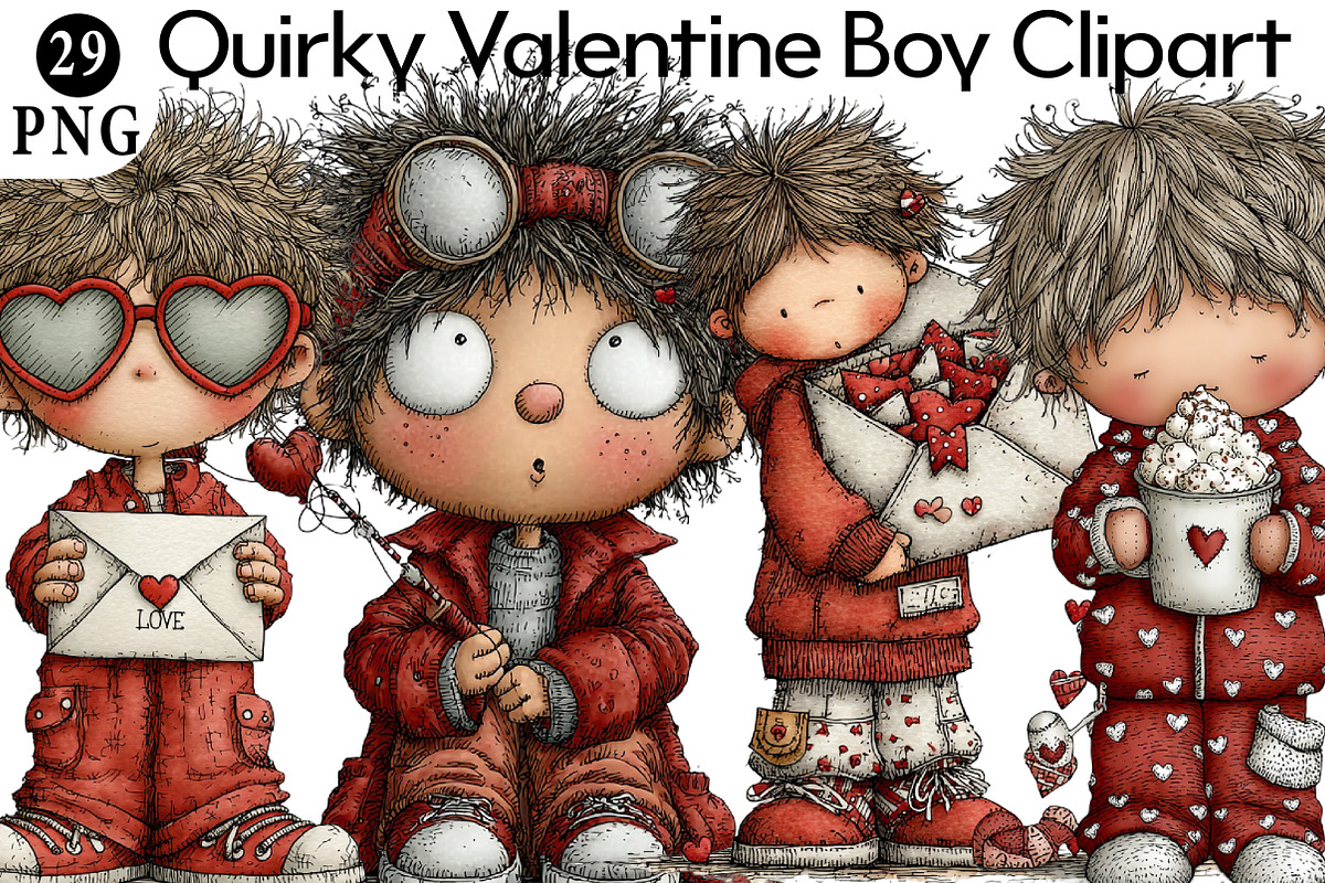 Quirky Valentine Boy Clipart, an Illustration by Daily.Designs (Photo 1 of 7)