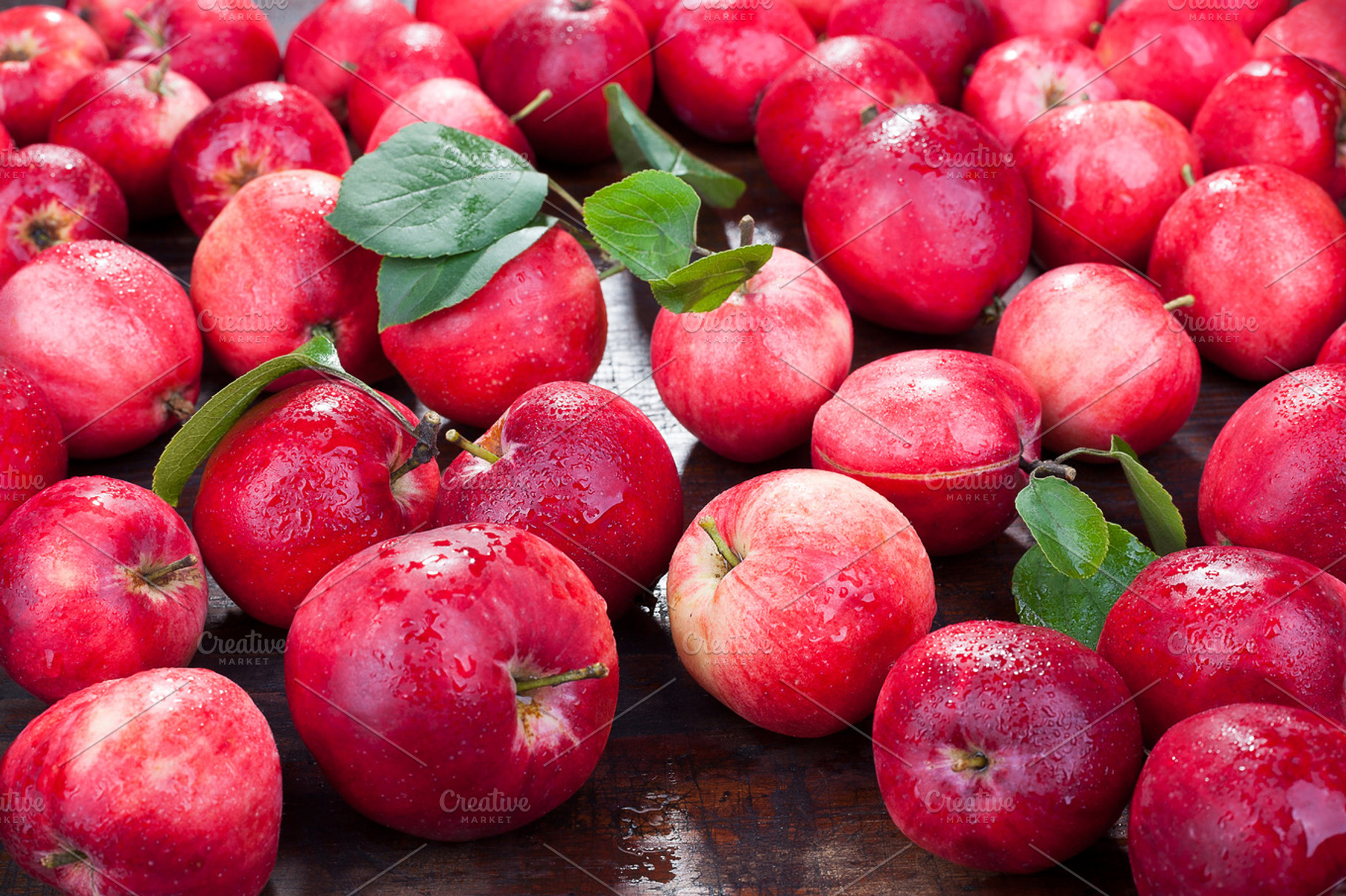 Group Of Red Apples With Their Leave Stock Photo Containing Red And Ripe