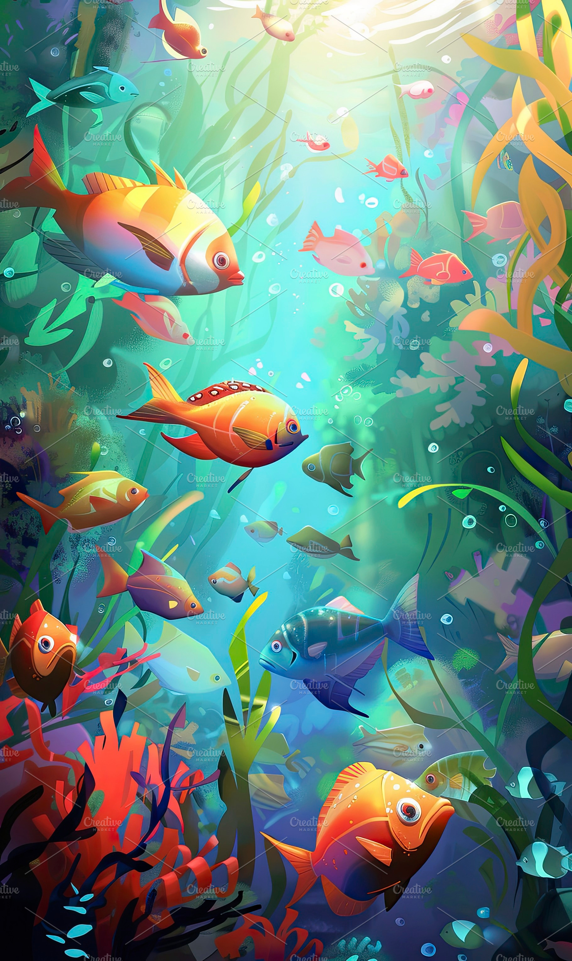A colorful, serene underwater scene, a Photo by LOGOCREATIVE