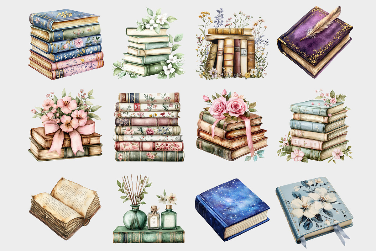 Watercolor Pastel Books Clipart, a Seasonal Illustration by Design Market (Photo 3 of 5)