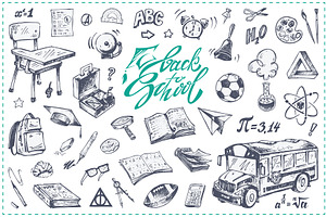 Back to school. Icons. Calligraphy