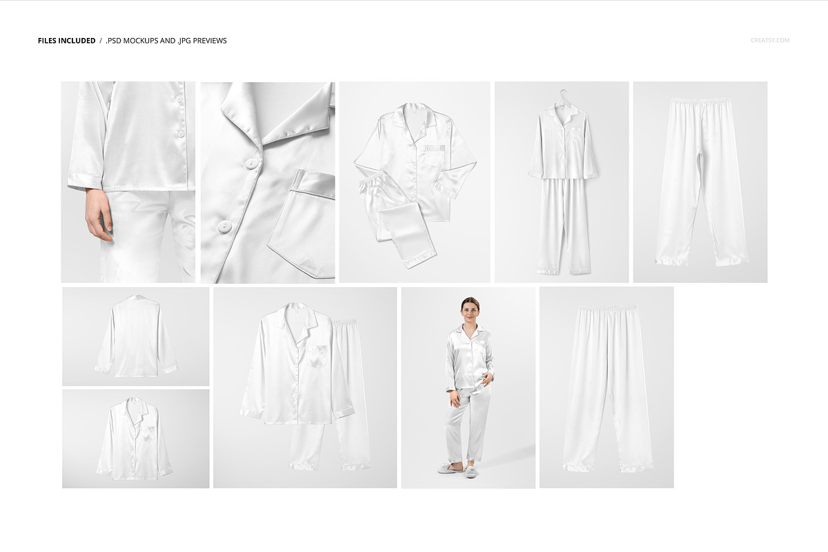 Silk Long-sleeve Pyjama Mockup Set, a Shirt Mockup by creatsy5 (Photo 2 of 12)