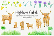 Watercolor Highland Cattle Clipart, an Animal Illustration by Corner Croft (Thumbnail 2 of 6)