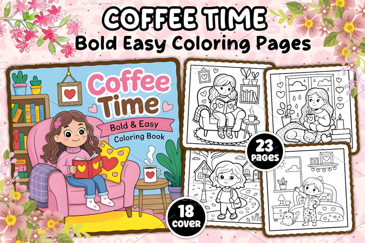Coffee Time Bold & Easy Coloring, a Decorative Illustration by Ink Gallery (Photo 1 of 4)