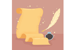 parchment paper and feather, an Object Illustration by studiogstock