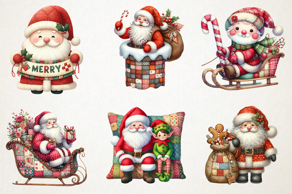 Patchwork Christmas Cute Santa Png, an Illustration by RobertsArt (Photo 6 of 7)