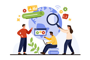 Teamwork Analyzing Search Engine, a Technology Illustration by Flashvector