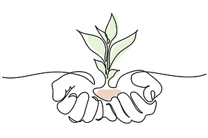 Hands keep sprout of plant, an Outline Icon by Valenty