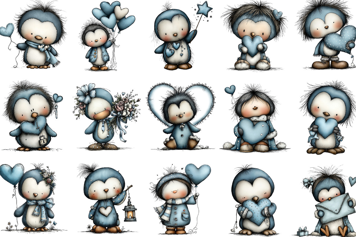 Valentine's Whimsical Penguin Clipar, an Illustration by designcity5 (Photo 2 of 5)