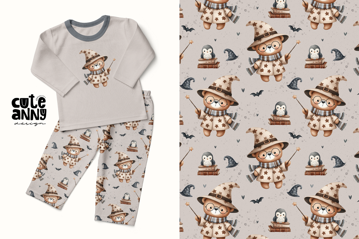 Pattern with wizard bear, a Pattern Graphic by Cuteanny Design (Photo 1 of 4)