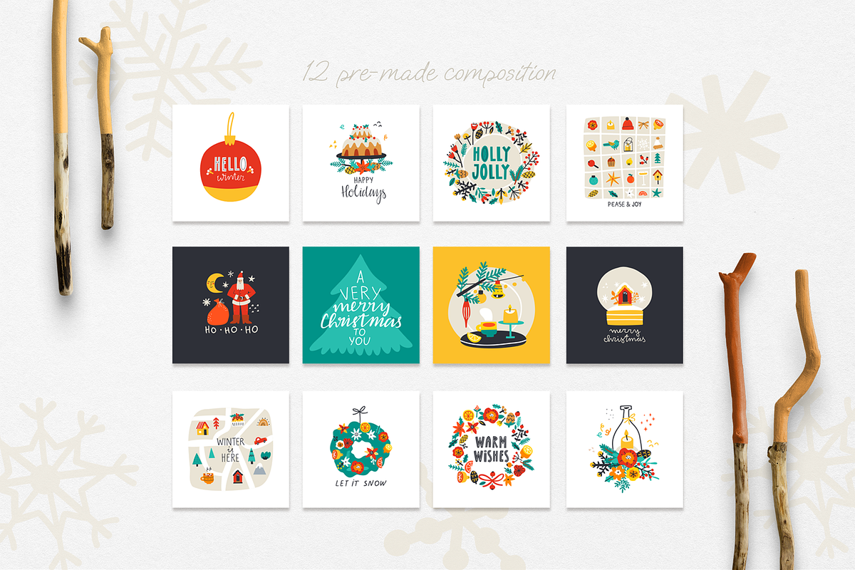 HELLO CHRISTMAS: clipart & lettering, an Illustration by Elliko shop (Photo 5 of 11)