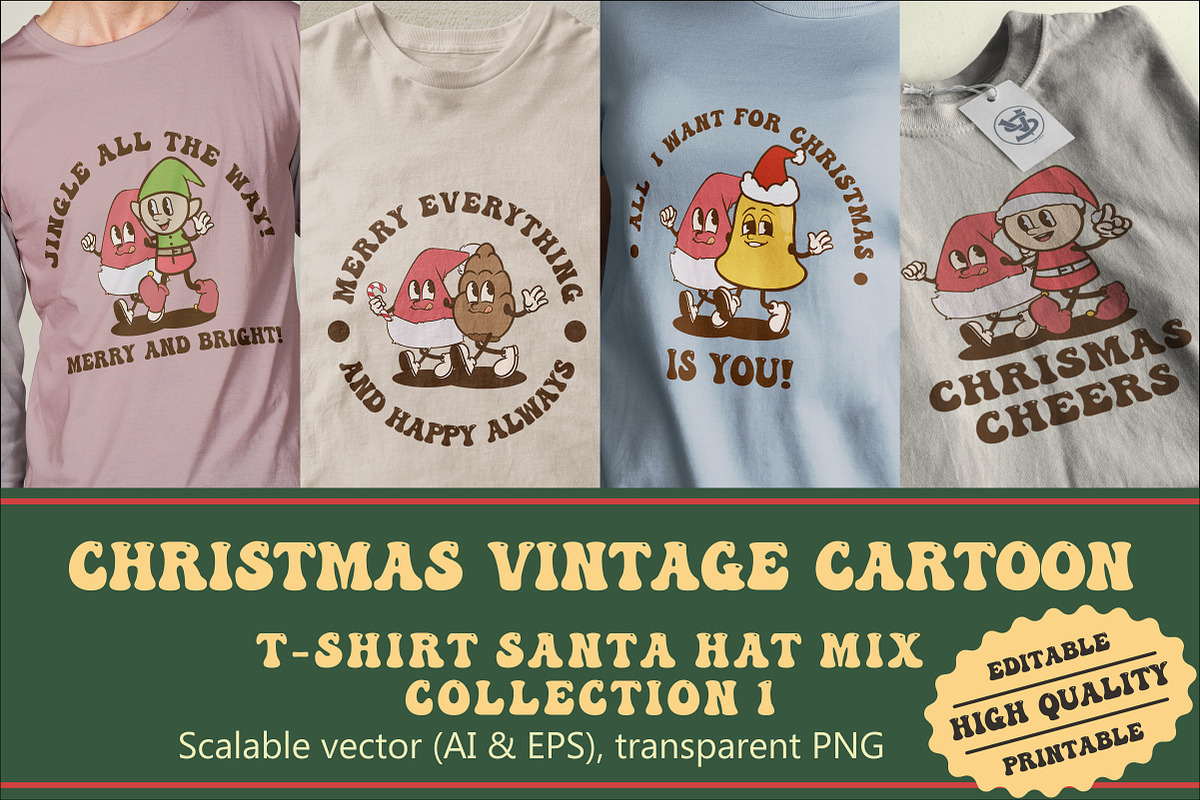 Christmas Santa Hat Mix Cartoon, an Illustration by vectstudio (Photo 1 of 5)