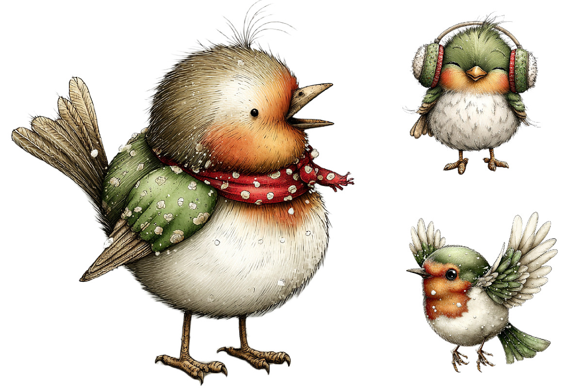 Whimsical Winter Robin Birds Clipart, a Graphic by CitraGraphics