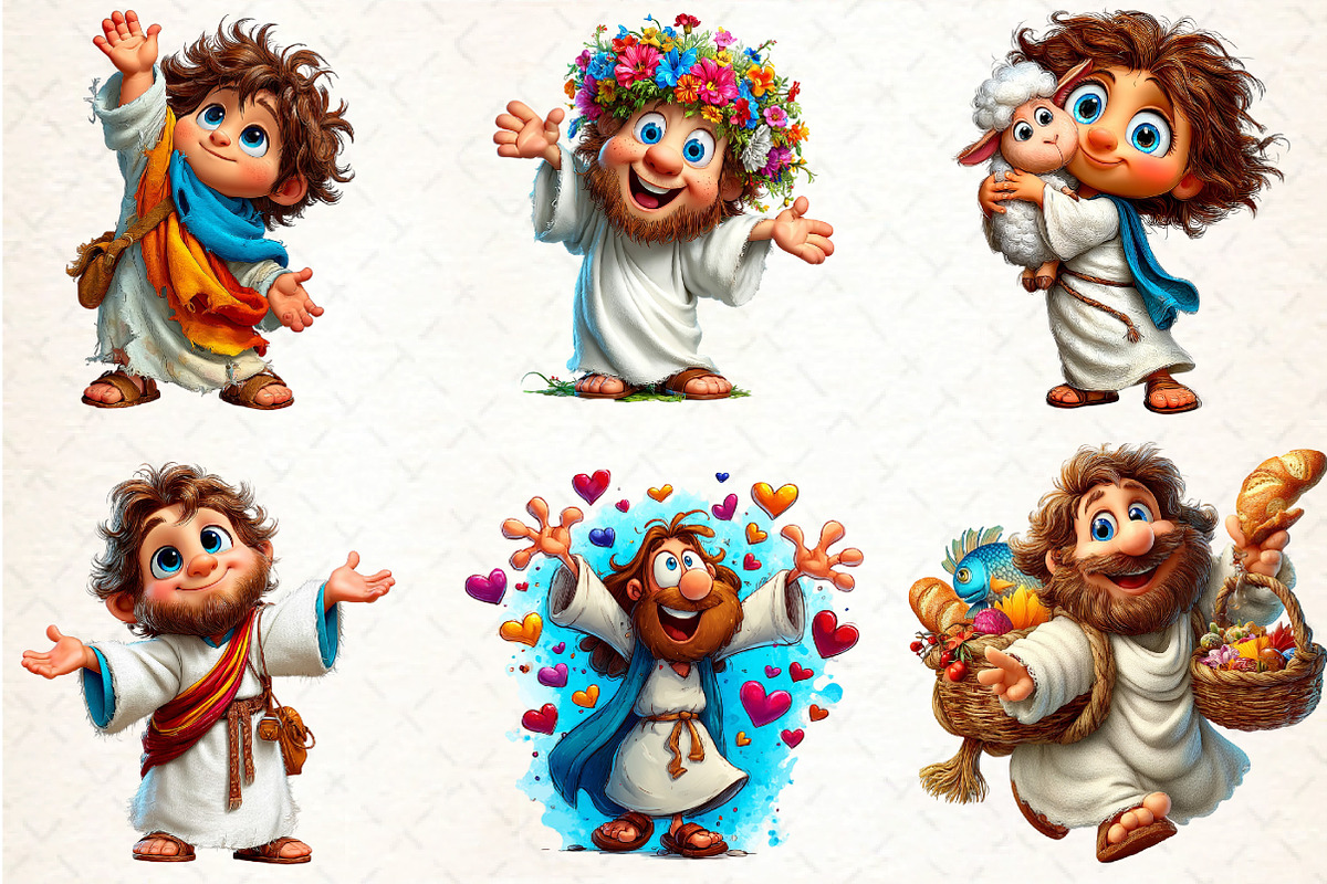 Funny Kawaii Jesus Clipart Bundle, an Illustration by DreamCafeArt (Photo 2 of 8)