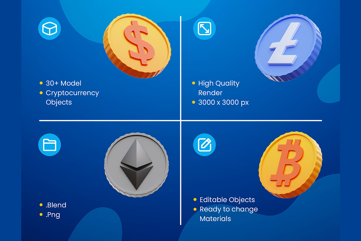 Cryptocurrency 3D Icons, an Object 3D Model by Rakata Studio (Photo 2 of 7)