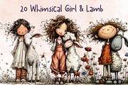 Whimsical Floral Girl & Lamb, an Animal Illustration by GiraffeCreative (Thumbnail 1 of 20)