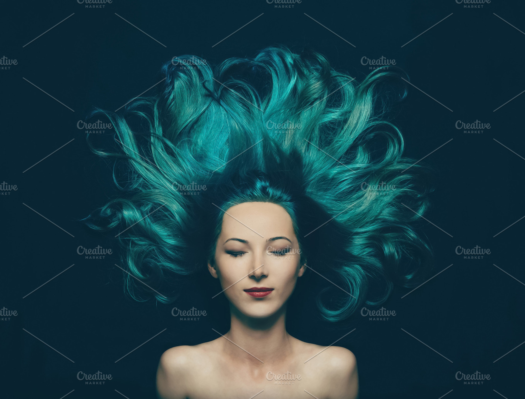 Beautiful girl with long hair containing woman, blue, and face, a Person Photo by P&G