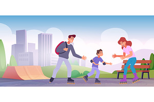 Roller skating park. Outdoor sport, a Sport Illustration by Onyx