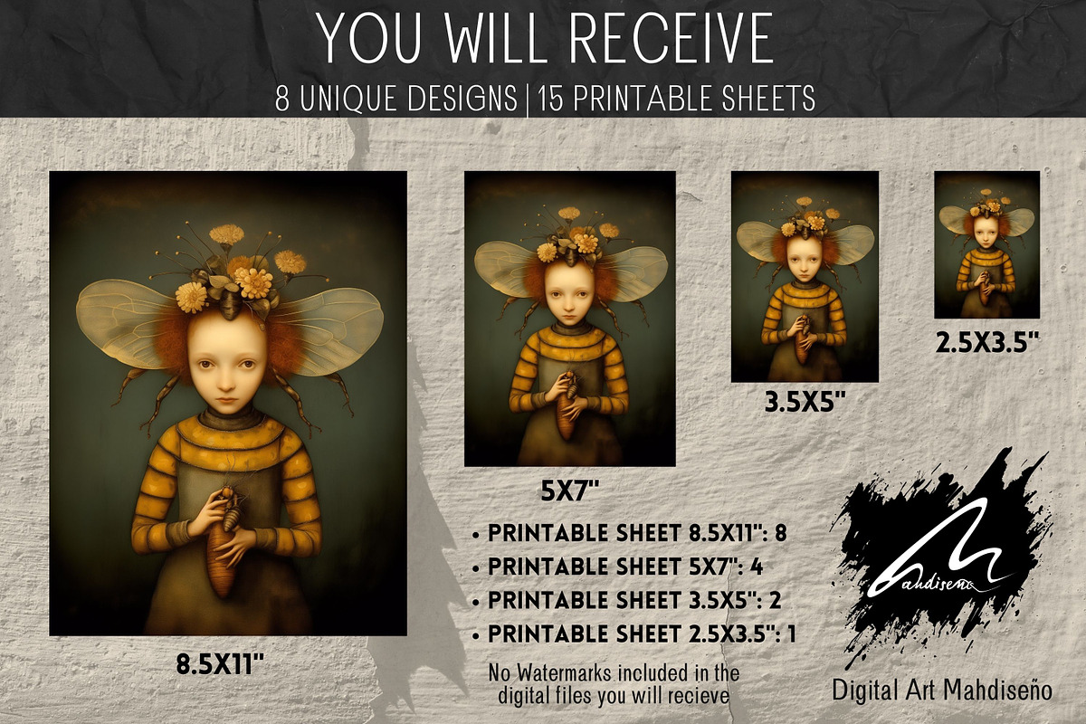 Honeybee Girl, Whimsy Collage Pages, a Person Illustration by Digital Art Mahdiseño (Photo 2 of 9)