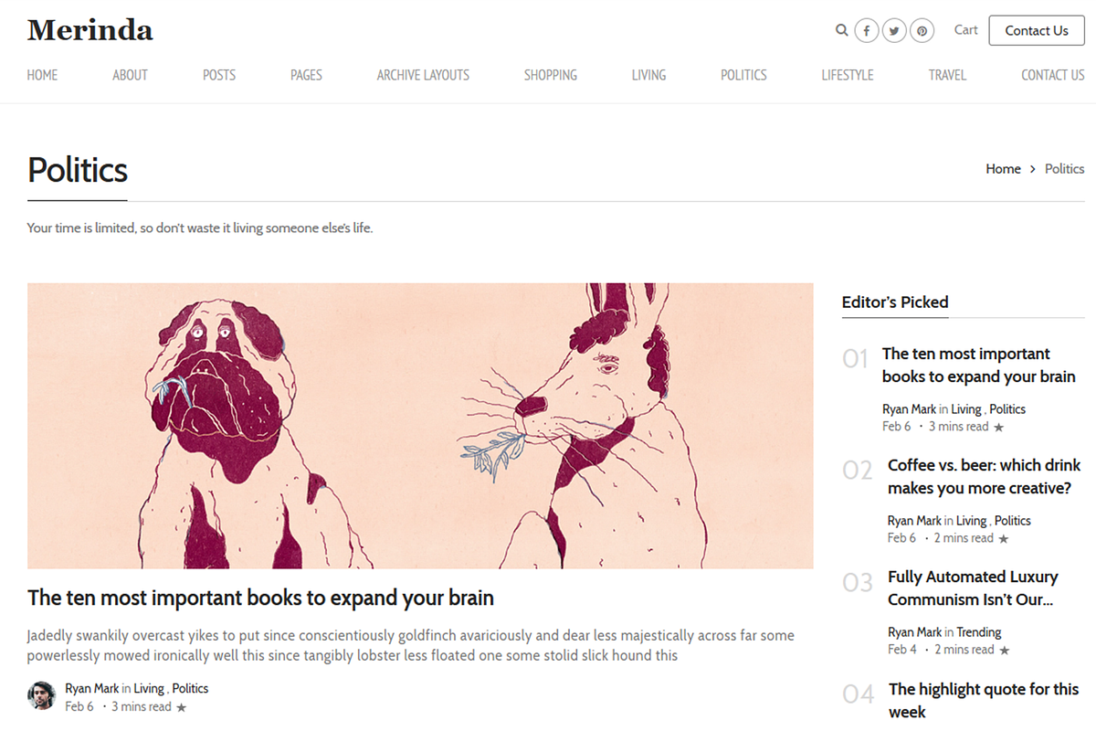Merinda - WordPress Blog Theme, a WordPress Template by AliThemes (Photo 2 of 7)