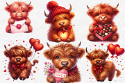 Cute Valentine Highland Cow Clipart, an Illustration by Designworld (Thumbnail 4 of 6)