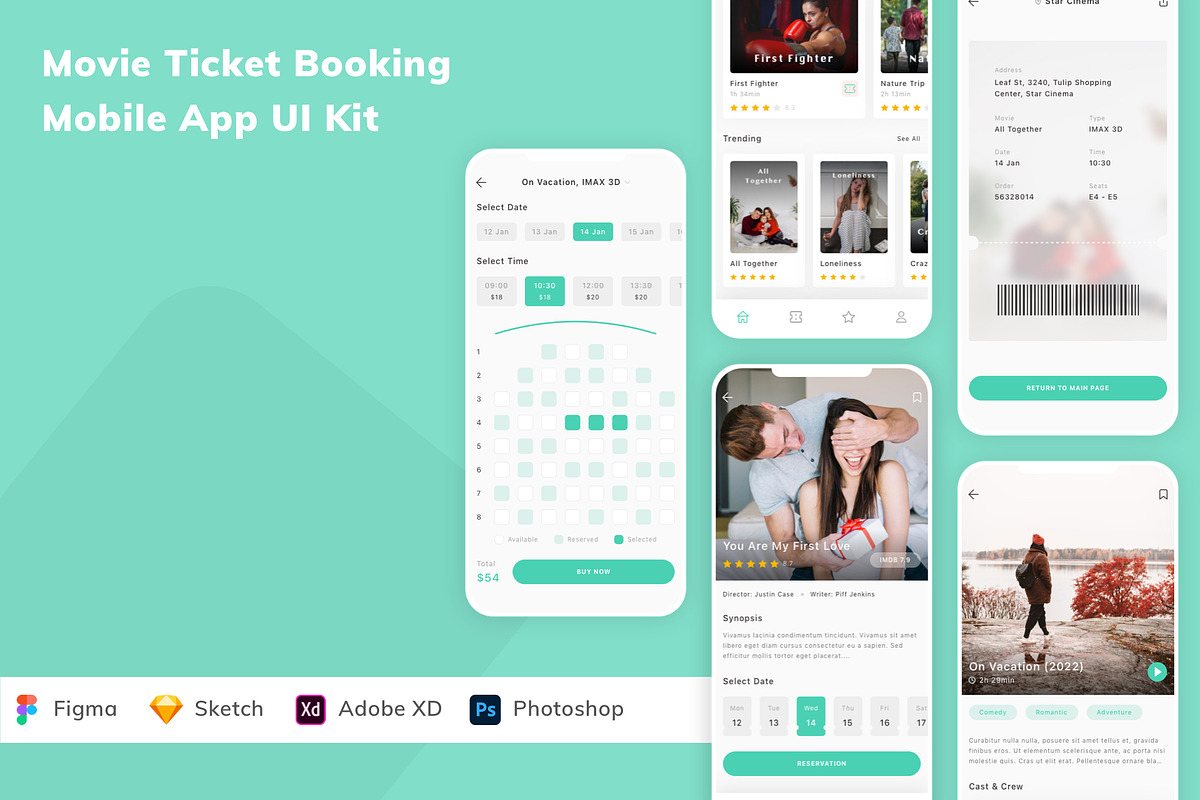 Movie Ticket Booking Mobile App UI K, an UI Kit Template by Betush