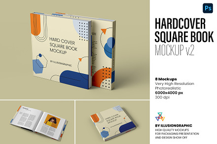 Hardcover Square Book Mockup v2, a Print Template by Illusiongraphic