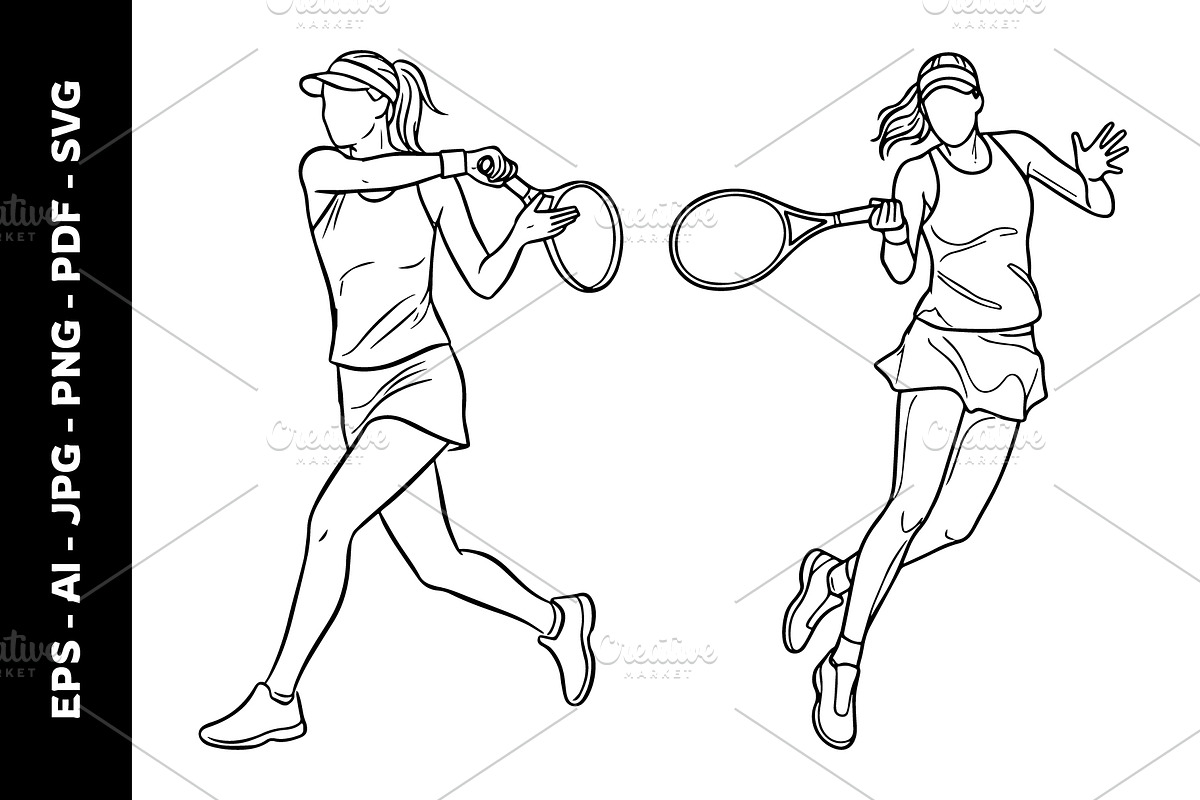 Woman Playing Tennis Line Art, an Object Graphic by nandinigraphics (Photo 3 of 7)
