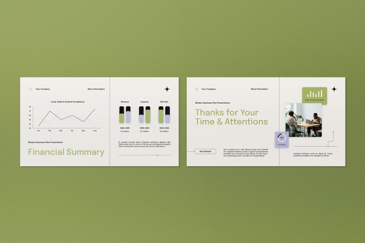Cream Green Business Plan PPT, a Presentation Template by graphicook (Photo 4 of 4)