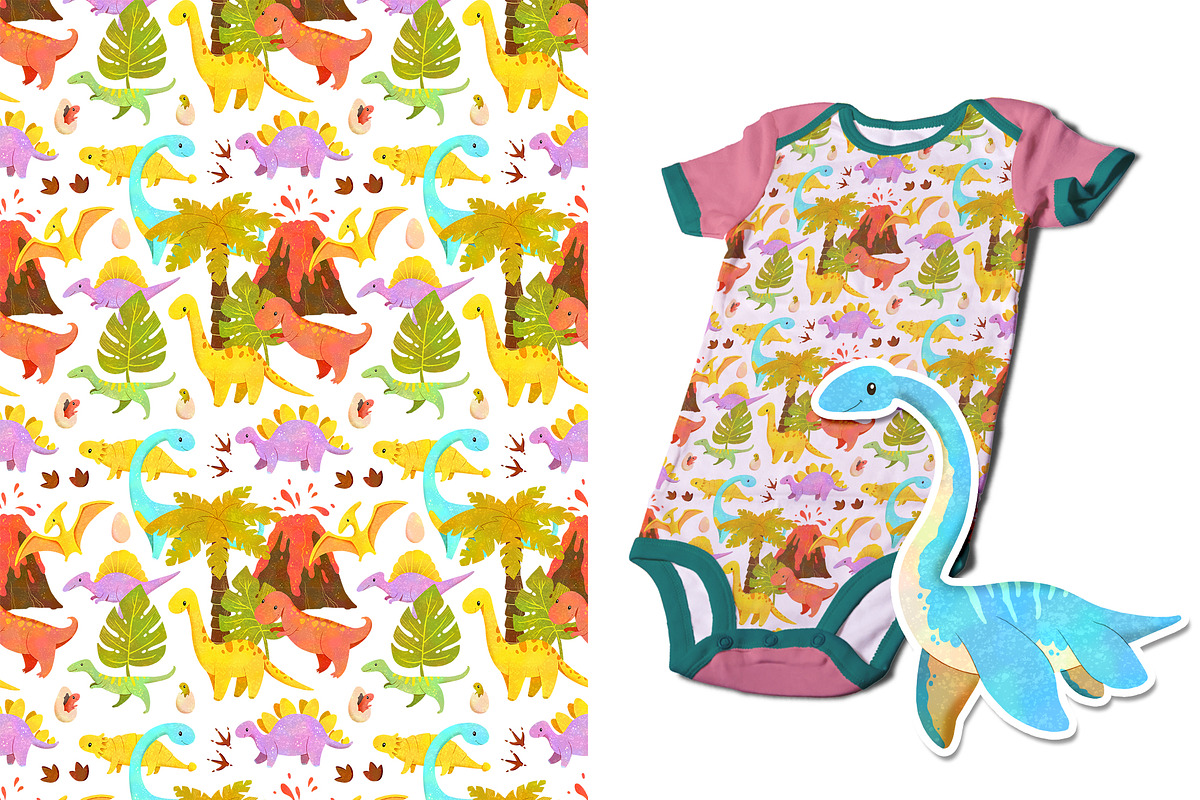 Cute and bright Dinosaurs Clipart, an Animal Illustration by LukaJreym (Photo 8 of 11)