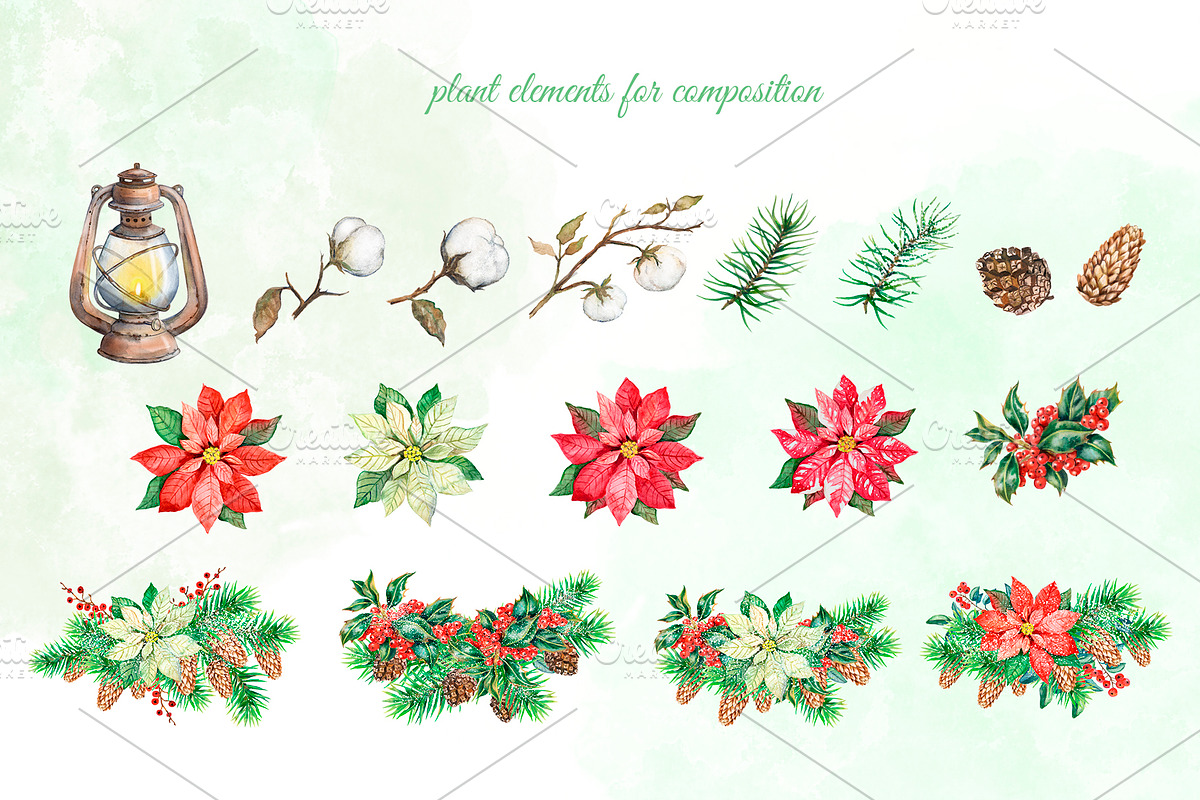 Watercolor Christmas decor clipart., a Decorative Illustration by SavinV (Photo 2 of 7)