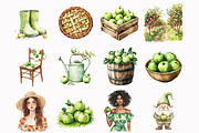 Watercolor Apple Garden Clipart, an Illustration by Design Market (Thumbnail 2 of 4)