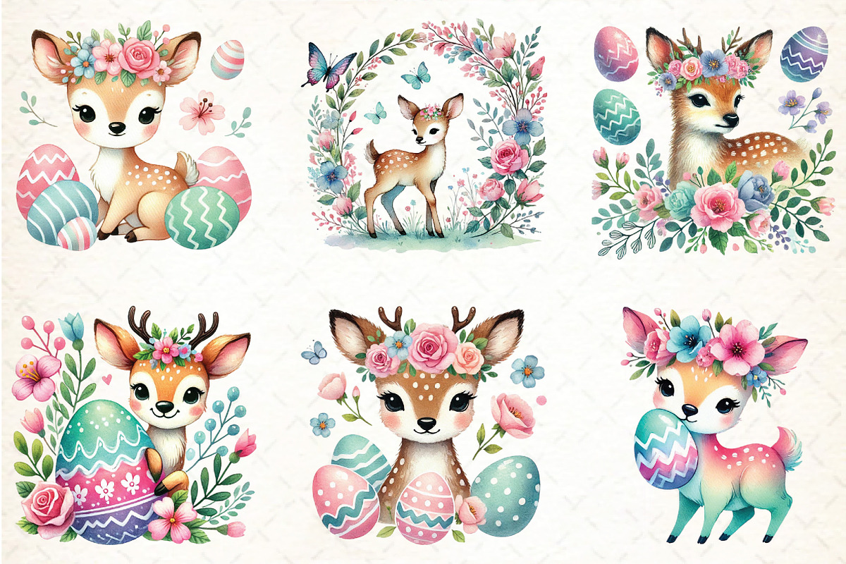 Watercolor Cute Easter Deer Clipart, an Illustration by DreamCafeArt (Photo 3 of 5)