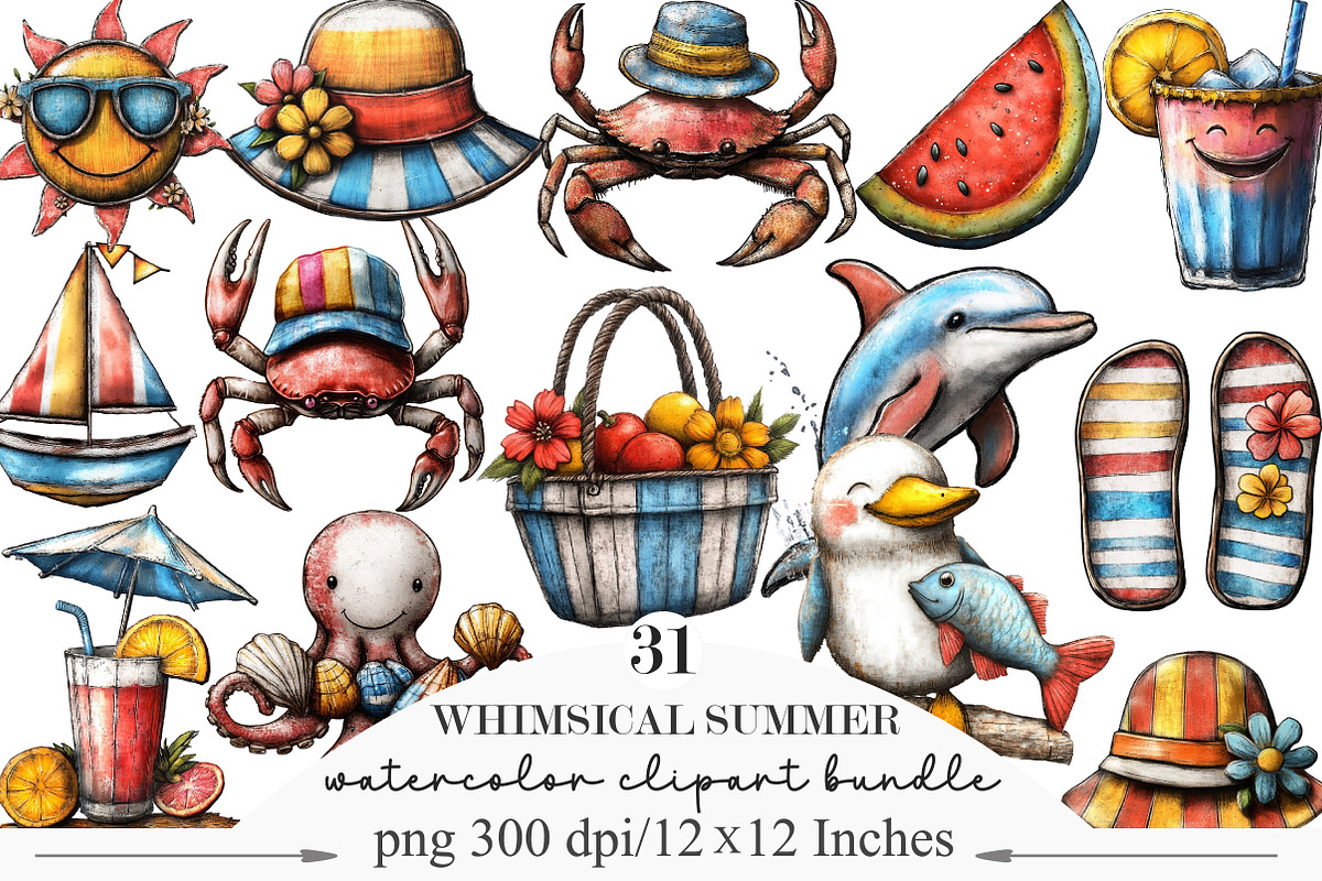 Whimsical Summer Clipart, an Illustration by Designking (Photo 1 of 5)