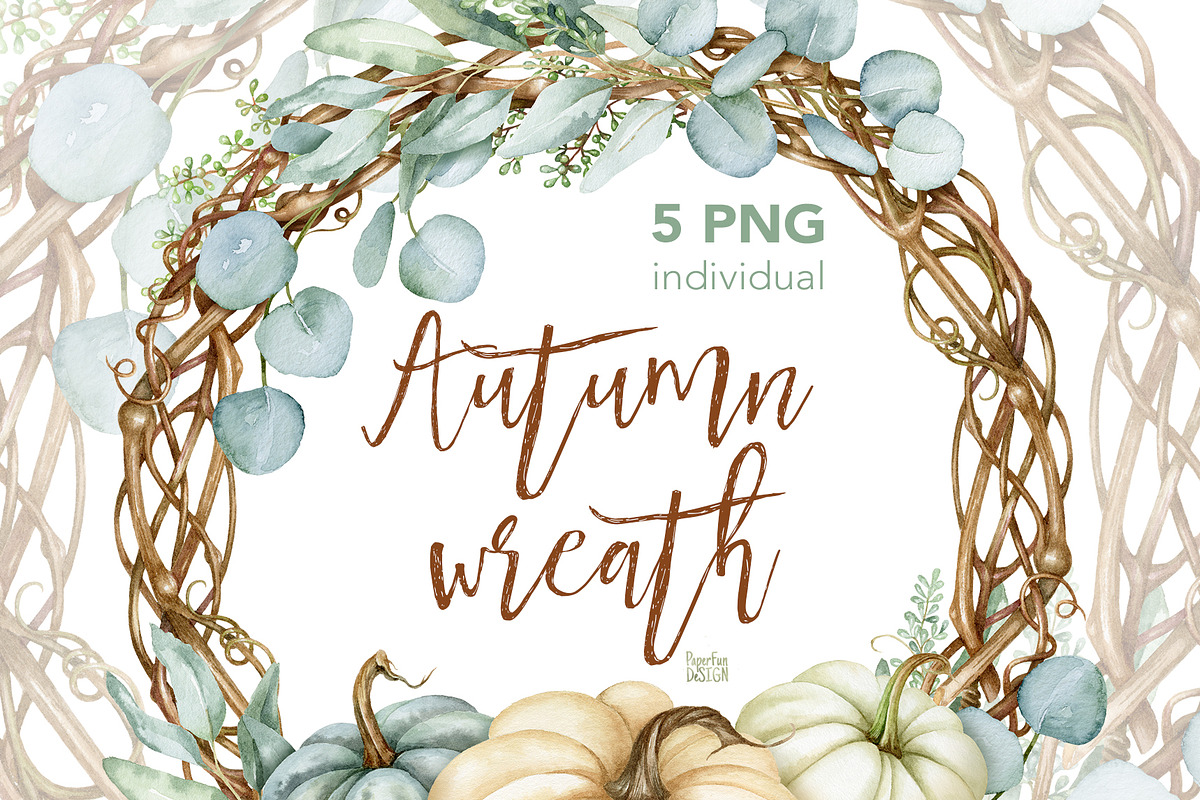 Watercolour autumn wreath PNG, a Decorative Illustration by Mary (Photo 1 of 5)